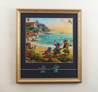 Thomas Kinkade Walt Disney's "Lilo & Stitch" Custom Framed Print Display With Retired Stitch Pins at PristineAuction.com