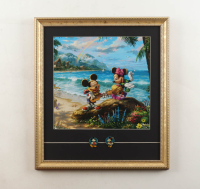Thomas Kinkade "Mickey & Minnie Mouse In Hawaii" Custom Framed Print Display with Mickey & Minnie Mouse Pin at PristineAuction.com