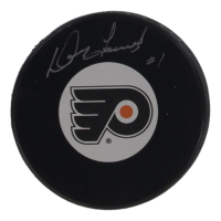Doug Favell Signed Flyers Logo Hockey Puck (Beckett) at PristineAuction.com