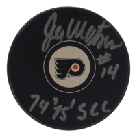 Joe Watson Signed Flyers Logo Hockey Puck Inscribed "74' 75' SCC" (Beckett) at PristineAuction.com