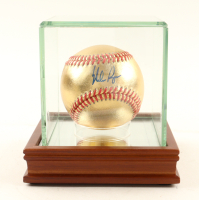 Nolan Ryan Signed Gold OML Baseball with Display Case (PSA) at PristineAuction.com