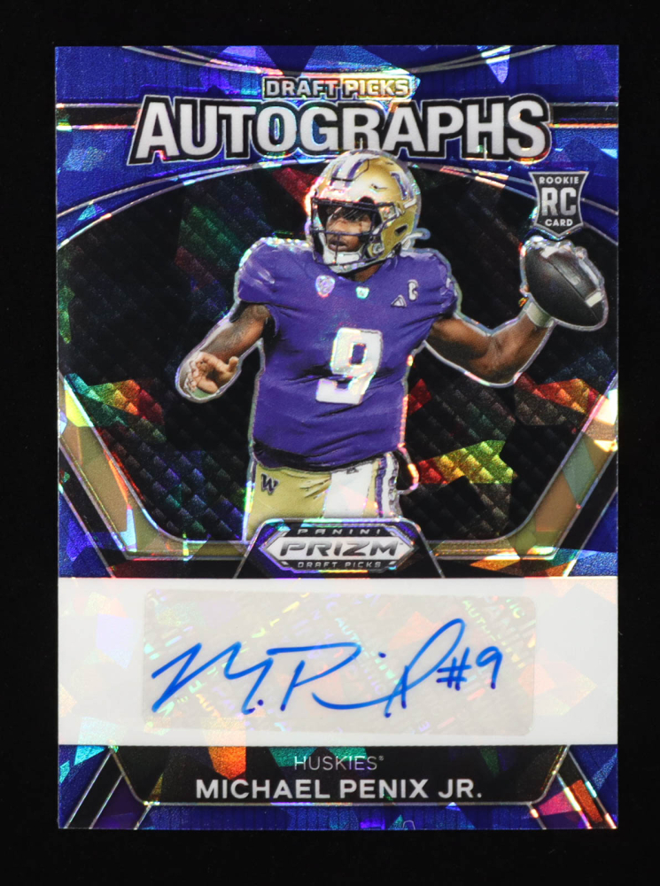 Michael Penix Jr. 2024 Panini Prizm Draft Picks Autographs Blue Ice #1 RC #45/75