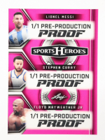 Lionel Messi / Stephen Curry / Floyd Mayweather Jr. Leaf Sports Heroes Clear Pink Pre-Production Proof #NNO #1/1 at PristineAuction.com