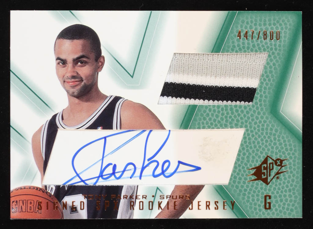 Tony Parker 2001-02 SPx #91 JSY AU RC #447/800