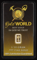 Gold World 1/10 Gram .999 Fine Gold Bullion Bar at PristineAuction.com