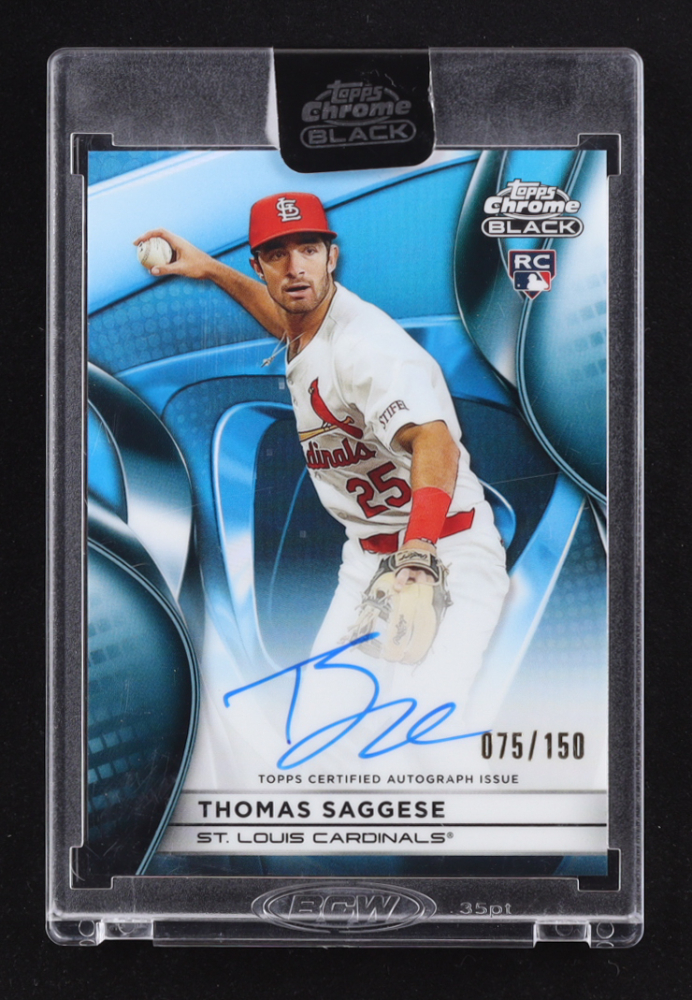 Thomas Saggese 2025 Topps Chrome Black Autographs Blue Refractors #CBATSA #075/150