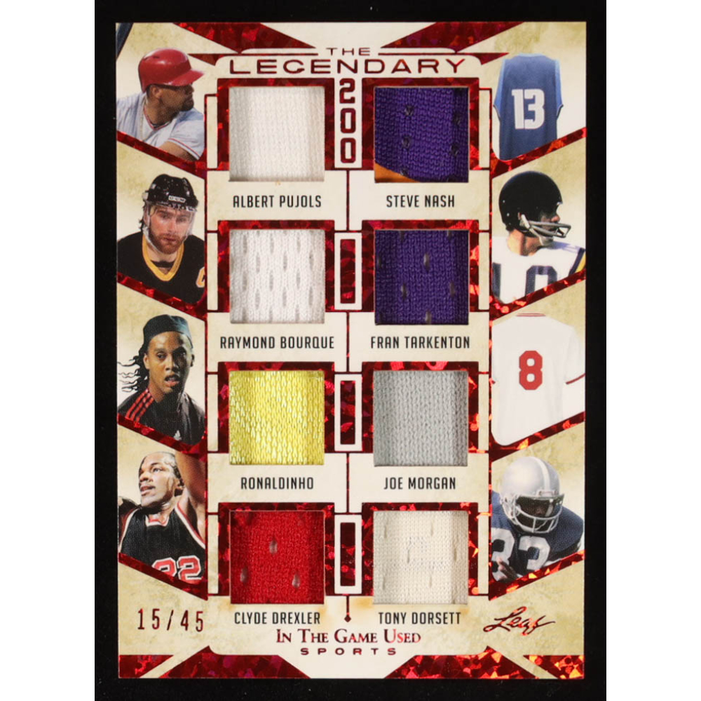 Albert Pujols / Steve Nash / Raymond Bourque / Fran Tarkenton / Ronaldinho / Joe Morgan / Clyde Drexler / Tony Dorsett 2022 Leaf ITG Used Sports The Legendary 200 Spectrum Red #L18 #15/45 at PristineAuction.com Albert Pujols / Steve Nash / Raymond Bourque / Fran Tarkenton / Ronaldinho / Joe Morgan / Clyde Drexler / Tony Dorsett 2022 Leaf ITG Used Sports The Legendary 200 Spectrum Red #L18 #15/45 at PristineAuction.com