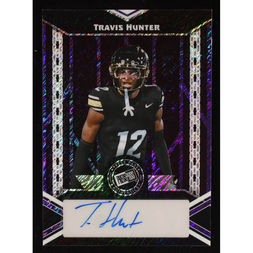 Travis Hunter 2024 Leaf Collective Press Pass Autographs Shimmer Purple #PPATH3 RC #5/8 at PristineAuction.com