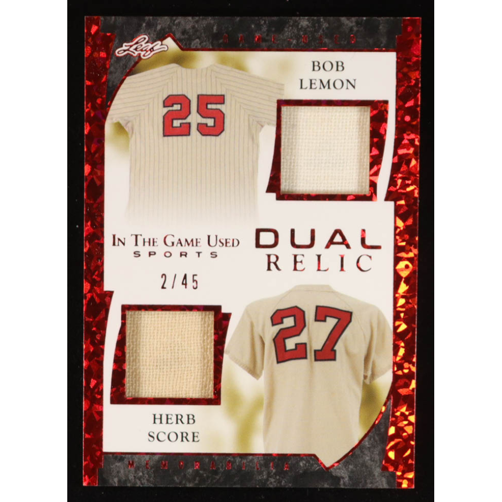 Bob Lemon / Herb Score 2024 Leaf ITG Used Sports Dual Relic Red Spectrum #GDM01 #2/45 at PristineAuction.com