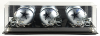 (3) Cowboys Mini Helmets Signed By Troy Aikman, Michael "Playmaker" Irvin & Emmitt Smith with Display Case (Steiner) at PristineAuction.com