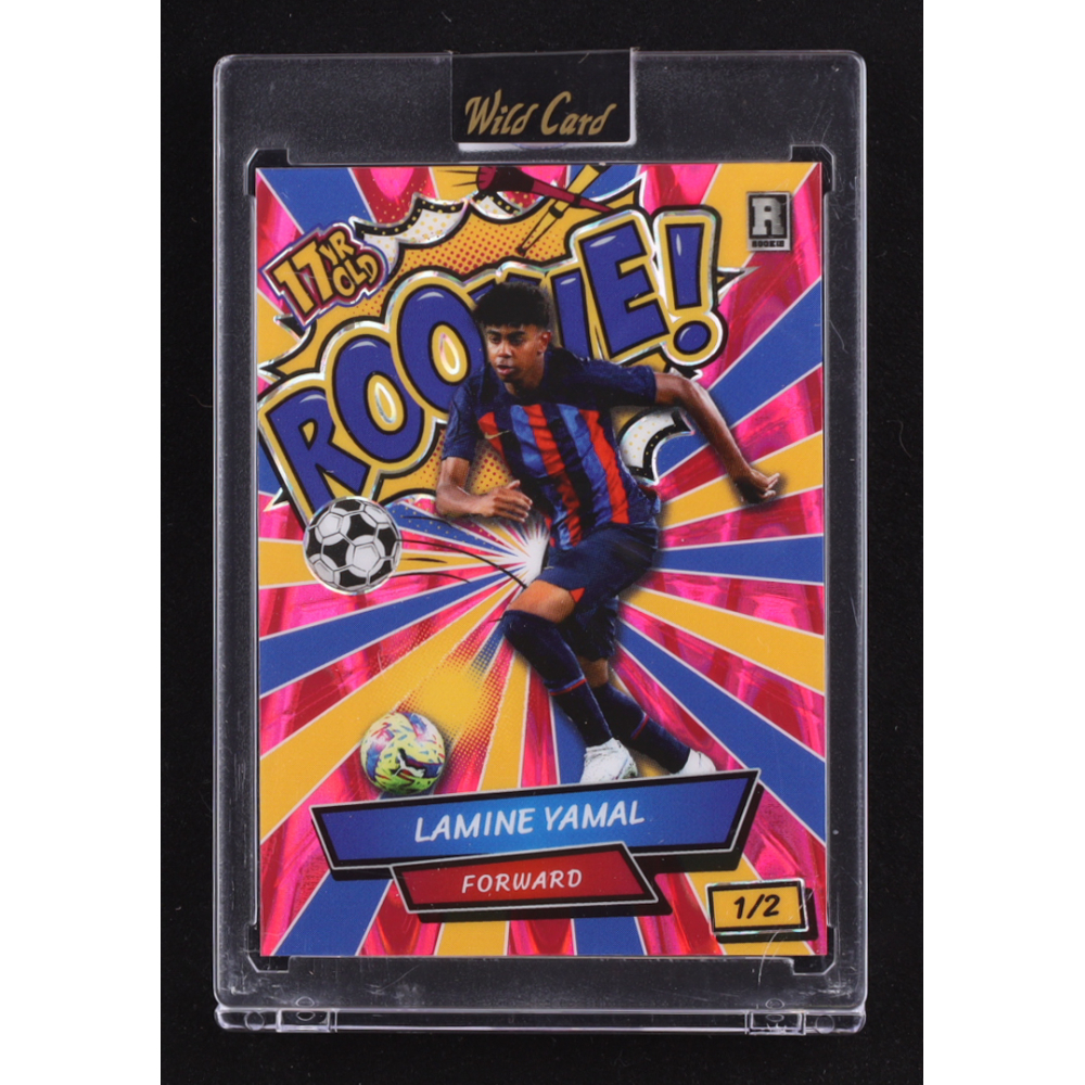 Lamine Yamal 2024 Wild Card Lamine Yamal Comix #ACRG-LY5 Blue / Gold Red #1/2 RC at PristineAuction.com