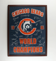 LE Bears 1985 World Champions Custom Framed Flag Display Signed by (30) with Mark Bortz, Maury Buford, Kevin Butler, Jimbo Covert #14/20 (Schwartz) at PristineAuction.com