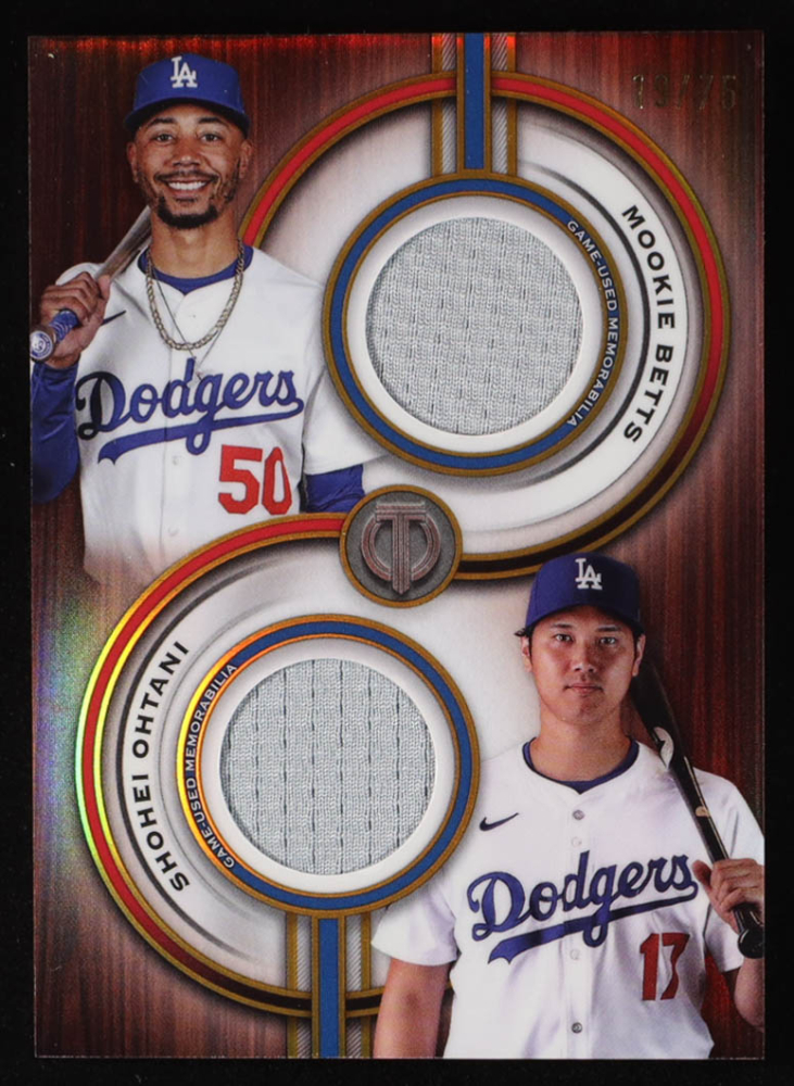 Shohei Ohtani / Mookie Betts 2025 Topps Tribute Dual Player Relics Gold #TPDRBO #19/75
