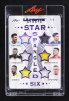 Lionel Messi / Robert Lewandowski / Karim Benzema / Cristiano Ronaldo / Neymar Jr. / Wayne Rooney 2024 Leaf Ultimate Star Spangled Six Purple #7/8 at PristineAuction.com