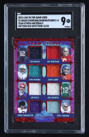 Tom Brady / Joe Montana / Dan Marino / John Elway / Jim Kelly / Joe Namath / Frank Tarkenton / Troy Aikman 2022 Leaf In The Game Used Sports Team Utopia Materials Pattern Red Spectrum #TU01 #15/45 (SGC 9) at PristineAuction.com