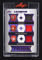 Tom Brady / Patrick Mahomes II / Joe Montana 2024 Leaf Ultimate Sports Trios Purple #UT3 #3/7 at PristineAuction.com