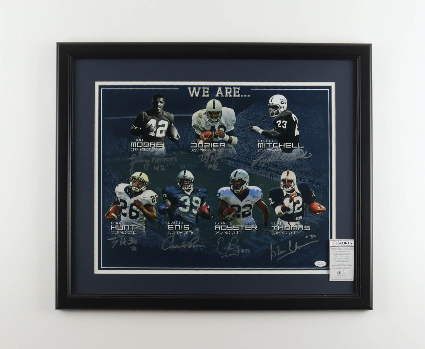 Pen State Running Backs Custom Framed Photo Display Signed By (7) Including Blair Thomas & Curtis Enis (JSA & SportsMemorabilia) at PristineAuction.com Pen State Running Backs Custom Framed Photo Display Signed By (7) Including Blair Thomas & Curtis Enis (JSA & SportsMemorabilia) at PristineAuction.com