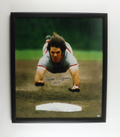 Pete Rose Signed Reds Custom Framed Photo Display Inscribed "4256" (PSA & SI Sports) at PristineAuction.com
