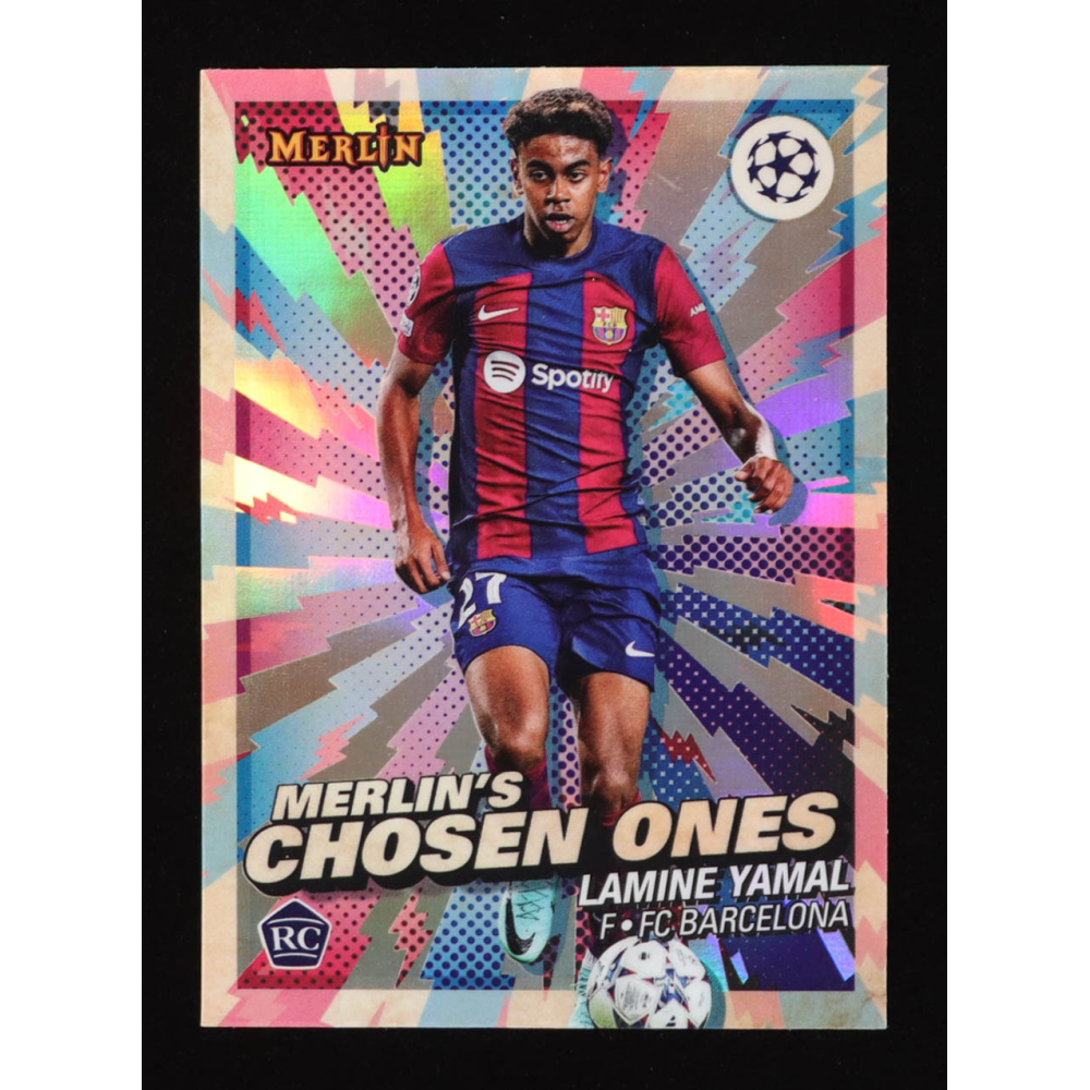 Lamine Yamal 2023-24 Merlin UEFA Club Competitions Merlins Chosen One #MC1 RC at PristineAuction.com