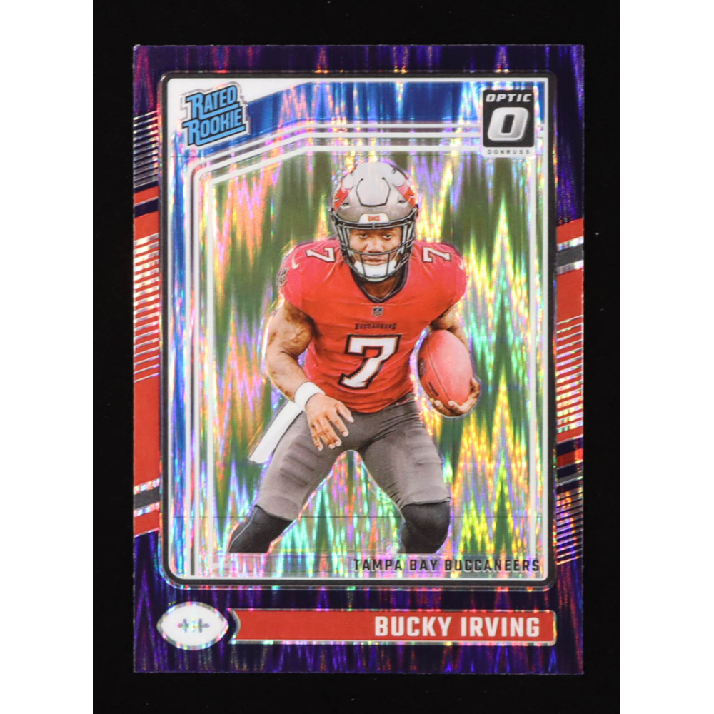 Bucky Irving 2024 Donruss Optic Rated Rookie Purple Shock #216 RC at PristineAuction.com