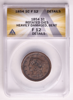 Mint Error 1854 Braided Hair Cent, Rotated Dies (ANACS F12 Details) at PristineAuction.com