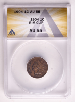 Mint Error 1904 Indian Cent, Rim Clip (ANACS AU55) at PristineAuction.com