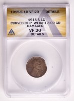Mint Error 1915-S Lincoln Cent, Curved Clip - Weight 3.00 Grams (ANACS VF20 Details) at PristineAuction.com