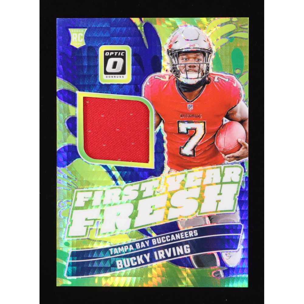 Bucky Irving 2024 Donruss Optic First Year Fresh Jerseys Blue Hyper #10 RC at PristineAuction.com