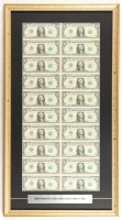 Uncut Uncirculated Sheet of (20) 2017 US Dollar Bills Custom Framed Display at PristineAuction.com