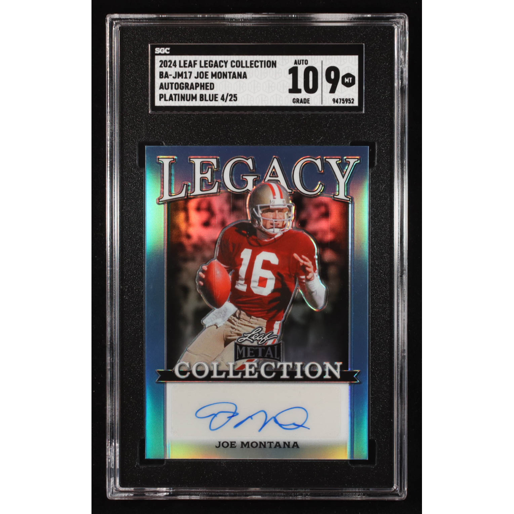 Joe Montana 2024 Leaf Legacy Collection Autographed Platinum Blue #BAJM17 #04/25 (SGC 9 | Auto 10) at PristineAuction.com