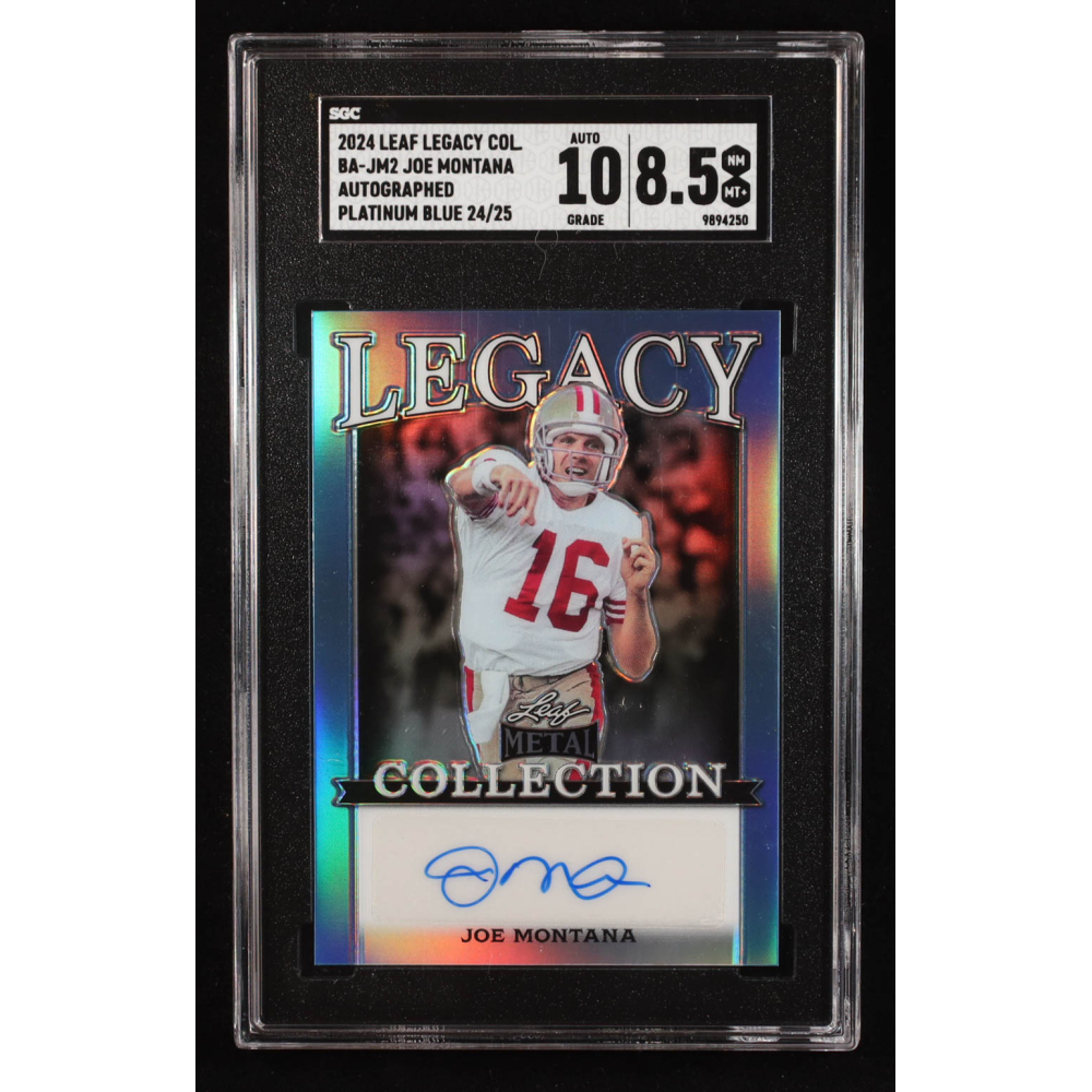 Joe Montana 2024 Leaf Legacy Collection Autographed Platinum Blue #BAJM2 #24/25 (SGC 8.5 | Auto 10) at PristineAuction.com