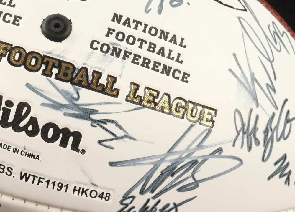 2008 Pro Bowl Logo NFL Football Signed by (64) with Adrian Peterson, Tony Romo, Larry Fitzgerald, Antonio Cromartie, Matt Hasselbeck, Mike McCarthy (Beckett) at PristineAuction.com 2008 Pro Bowl Logo NFL Football Signed by (64) with Adrian Peterson, Tony Romo, Larry Fitzgerald, Antonio Cromartie, Matt Hasselbeck, Mike McCarthy (Beckett) at PristineAuction.com