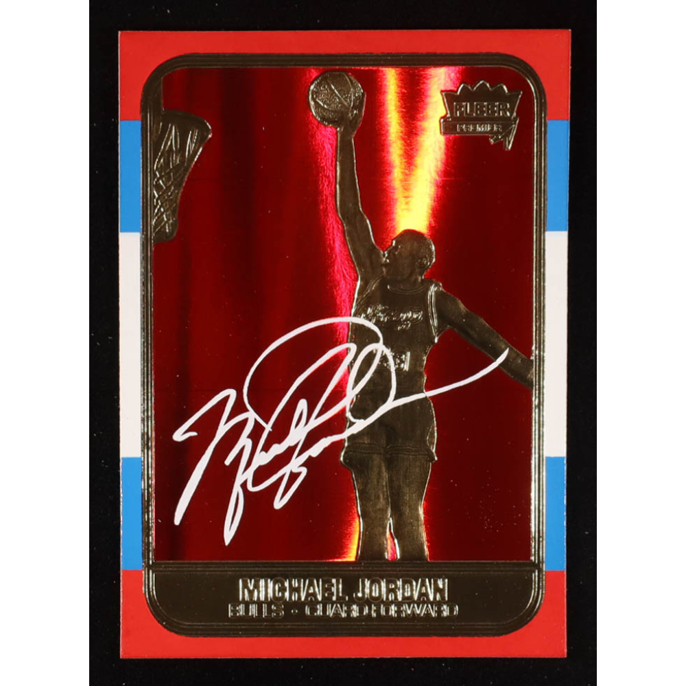 Michael Jordan 1997 Fleer Premier Signature Series Red Holo Refractor 23Kt Gold Card at PristineAuction.com