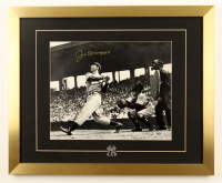 Joe DiMaggio Signed Custom Framed Lithograph Display with Yankees Logo Pin (PSA) at PristineAuction.com
