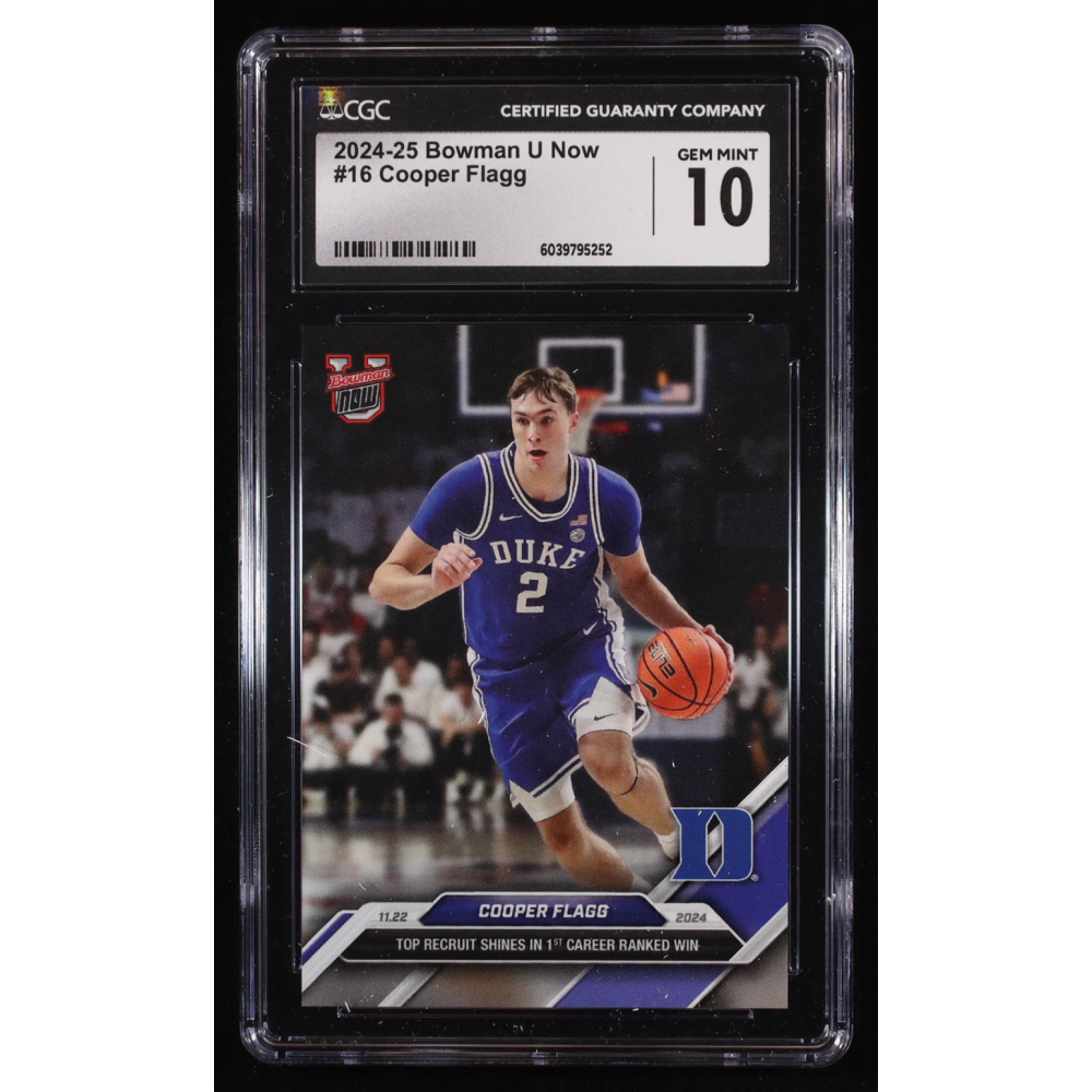 Cooper Flagg 2024-25 Bowman University Now #16 RC (CGC 10) at PristineAuction.com Cooper Flagg 2024-25 Bowman University Now #16 RC (CGC 10) at PristineAuction.com