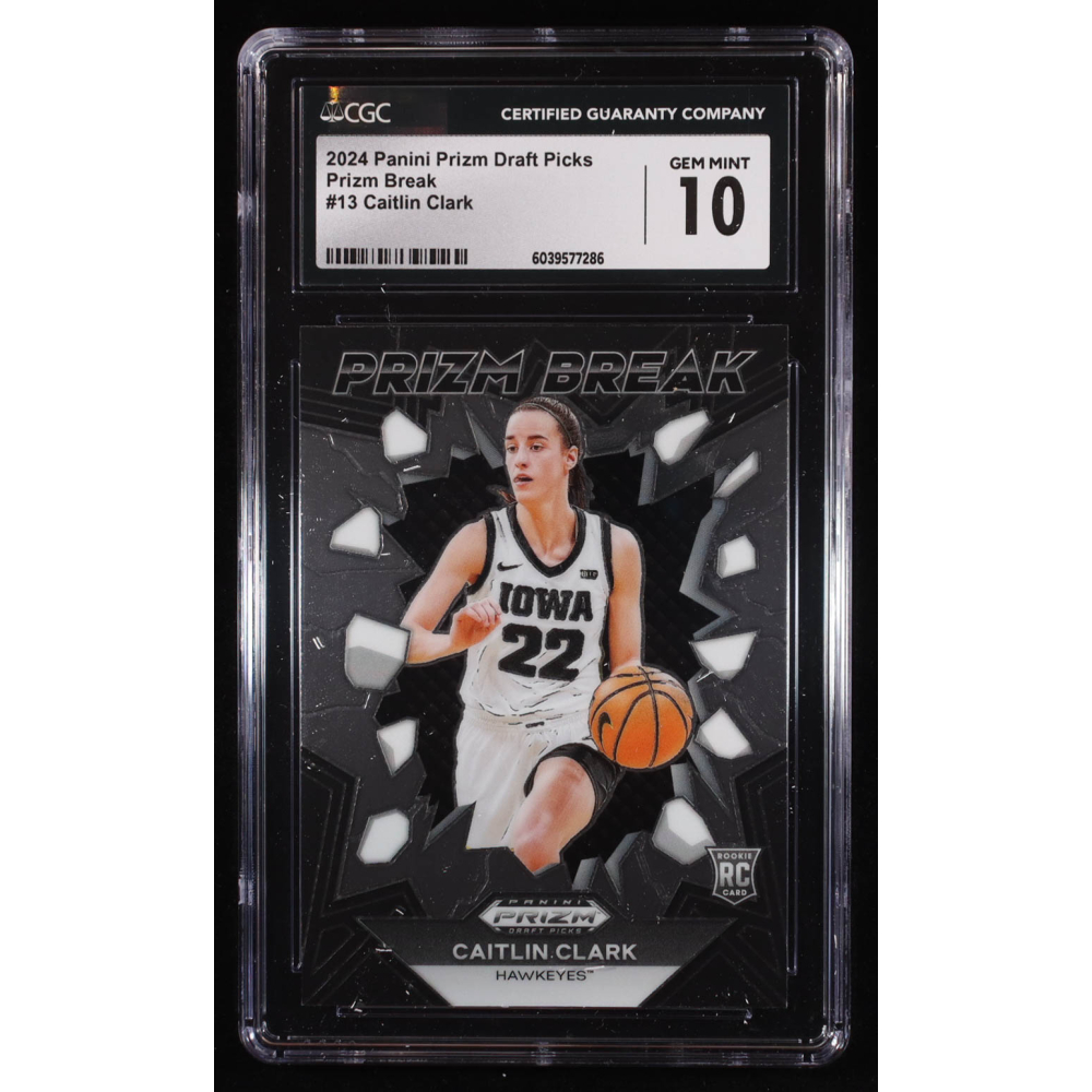 Caitlin Clark 2024-25 Panini Prizm Draft Picks Prizm Break #13 RC (CGC 10) at PristineAuction.com Caitlin Clark 2024-25 Panini Prizm Draft Picks Prizm Break #13 RC (CGC 10) at PristineAuction.com