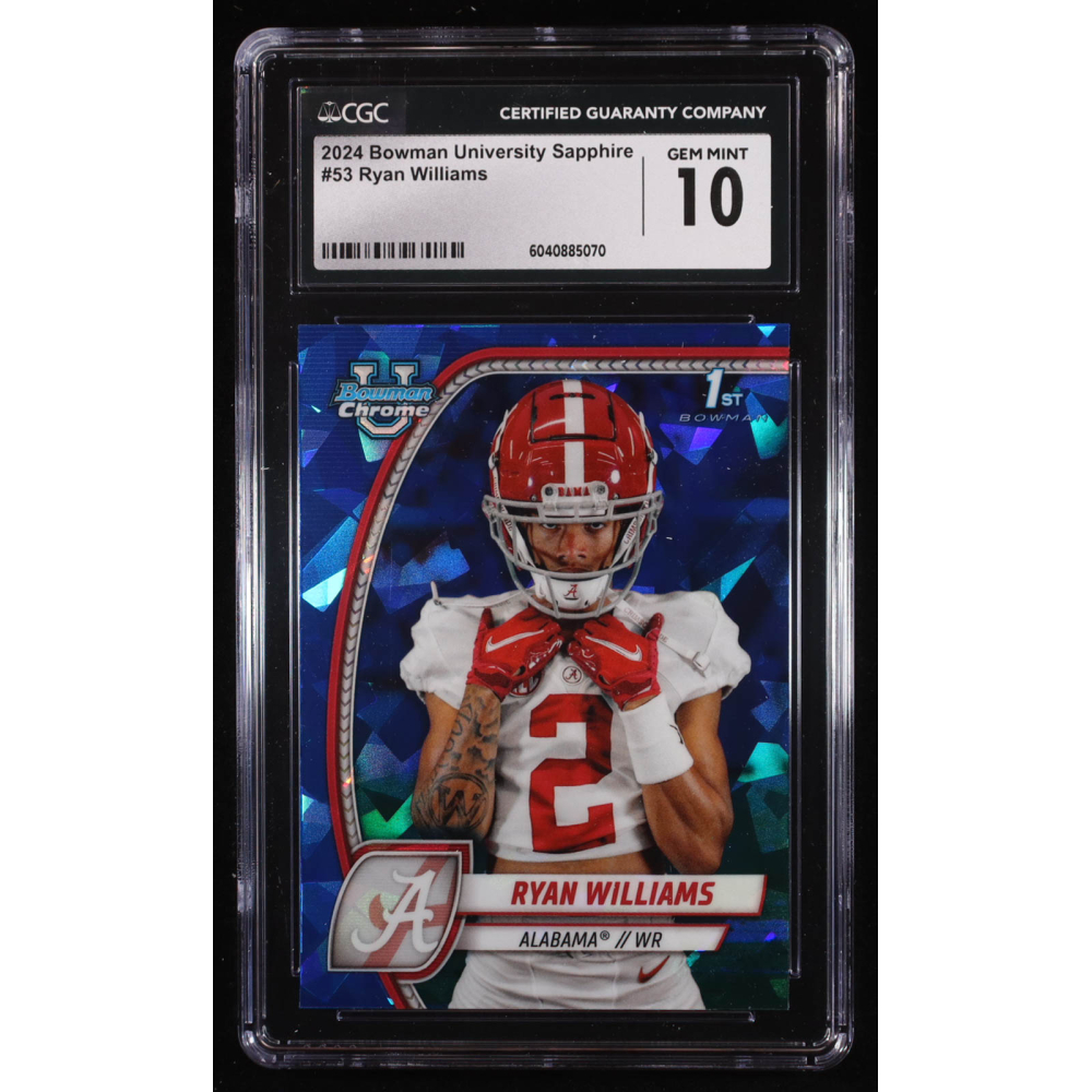 Ryan Williams 2024 Bowman Chrome Sapphire University #53 RC (CGC 10) at PristineAuction.com Ryan Williams 2024 Bowman Chrome Sapphire University #53 RC (CGC 10) at PristineAuction.com