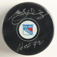 Marcel Dionne Signed Rangers Logo Hockey Puck Inscribed "HOF 92" (Schwartz) at PristineAuction.com