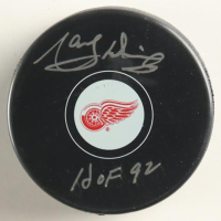 Marcel Dionne Signed Red Wings Logo Hockey Puck Inscribed "HOF 92" (Schwartz) at PristineAuction.com