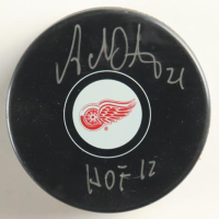 Adam Oates Signed Red Wings Logo Hockey Puck Inscribed "HOF 12" (Schwartz) at PristineAuction.com