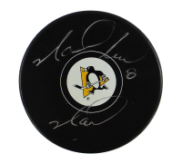 Mark Recchi Twice-Signed Penguins Logo Hockey Puck (JSA) at PristineAuction.com