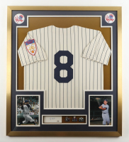 Yogi Berra Signed Custom Framed Index Card Display with Jersey & (3) World Series Pins (PSA) at PristineAuction.com