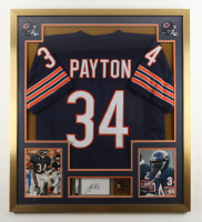 Walter Payton Signed Custom Framed Index Card Display with Jersey & Super Bowl Pin (PSA) at PristineAuction.com