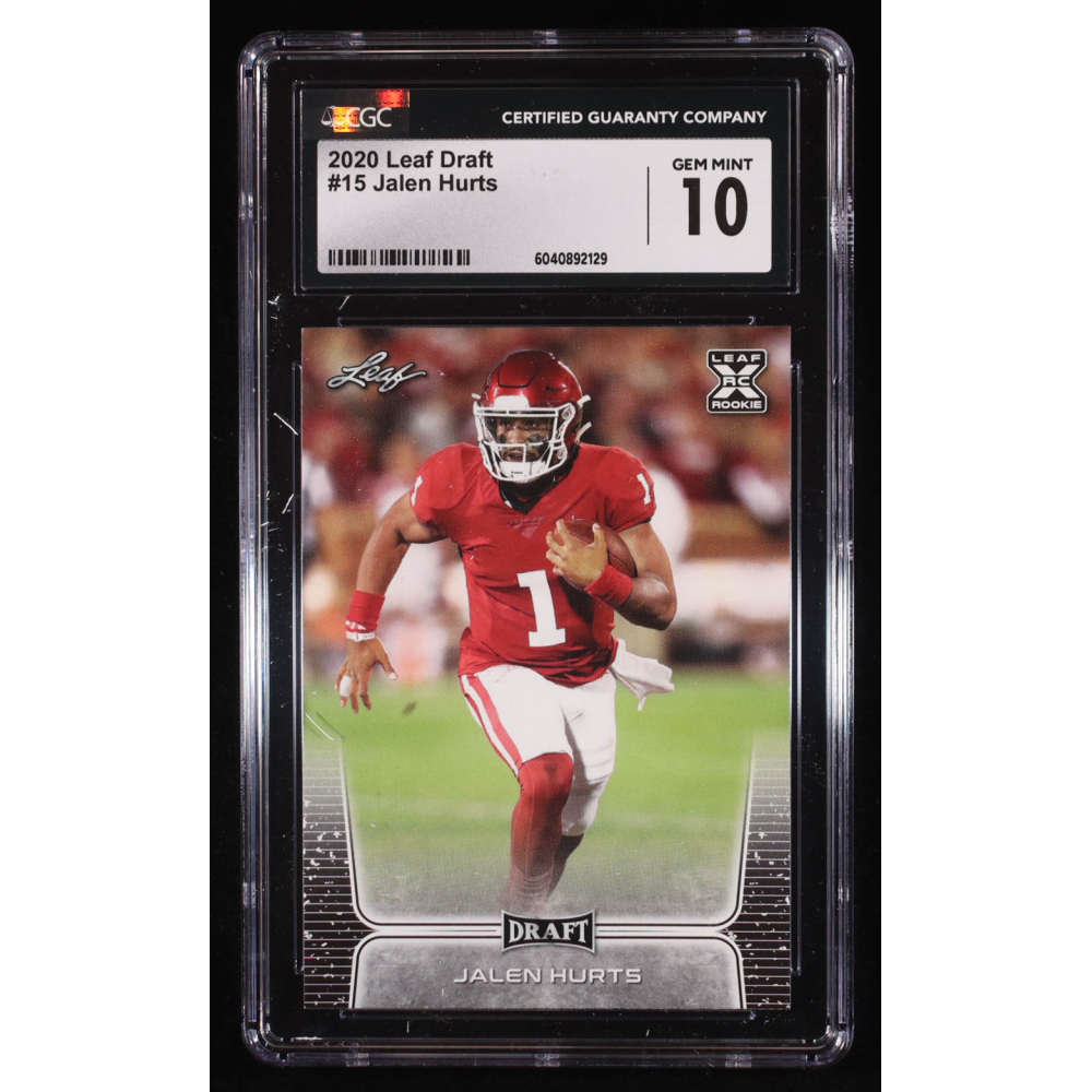 Jalen Hurts 2020 Leaf Draft #15 RC (CGC 10) at PristineAuction.com Jalen Hurts 2020 Leaf Draft #15 RC (CGC 10) at PristineAuction.com