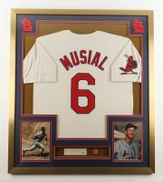 Stan Musial Signed Cut Cardinals Custom Framed Jersey With Original Cardinals #6 Musial Retirement Pin & (2) Cardinals Logo Patches (PSA) at PristineAuction.com