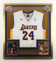 Kobe Bryant Lakers Custom Framed Jersey With Basketball Hall Of Fame Induction Pin & (2) Hall Of Fame Logo Patches at PristineAuction.com
