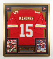 Patrick Mahomes Chiefs Custom Framed Jersey With (4) Super Bowl LIV, LVII, LVIII, LIX Chiefs Pins & (2) Chiefs Logo Patches at PristineAuction.com