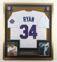 Nolan Ryan Signed Rangers Custom Framed Jersey With Original Vintage 1999 Hall Of Fame Induction PIn & (2) Vintage Baseball Hall Of Fame Patches Inscribed "7 No Hitters" (PSA) at PristineAuction.com