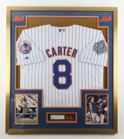 Garry Carter Signed Cut Mets Custom Framed Jersey With Original 2003 Hall Of Fame Induction Press Pin & (2) Vintage Mets Script Patches (PSA) at PristineAuction.com