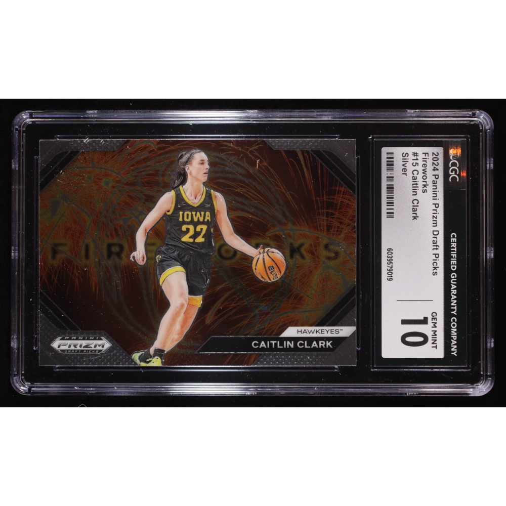 Caitlin Clark 2024-25 Panini Prizm Draft Picks Fireworks Prizms Silver #15 RC (CGC 10) at PristineAuction.com
